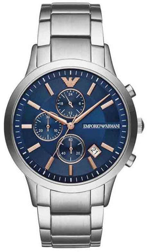 Emporio Armani Renato Chronograph Blue Dial Silver Steel Strap Watch For Men - AR11458 Authentic Buy Shop Now