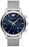 Emporio Armani Luigi Chronograph Blue Dial Silver Mesh Bracelet Watch For Men - AR80038 Authentic Buy Shop Now