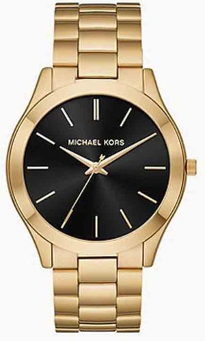 Michael Kors Slim Runway Quartz Black Dial Gold Steel Strap Watch For Men - MK8621 Authentic Buy Shop Now