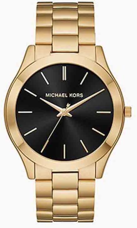 Michael Kors Slim Runway Quartz Black Dial Gold Steel Strap Watch For Men - MK8621 Authentic Buy Shop Now