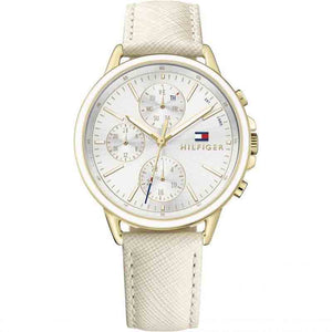Tommy Hilfiger Carly Silver Dial Cream Leather Strap Watch for Women - 1781790 Authentic Buy Shop Now