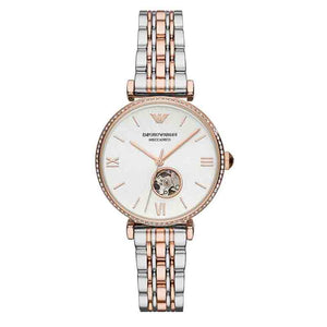 Emporio Armani Gianni T-Bar Analog White Dial Two Tone Steel Strap Watch For Women - AR60019 Authentic Buy Shop Now