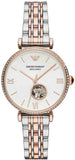 Emporio Armani Gianni T-Bar Analog White Dial Two Tone Steel Strap Watch For Women - AR60019 Authentic Buy Shop Now