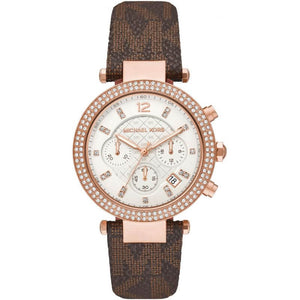 Michael Kors Parker Chronograph White Dial Brown Leather Strap Watch For Women - MK6917 Authentic Buy Shop Now