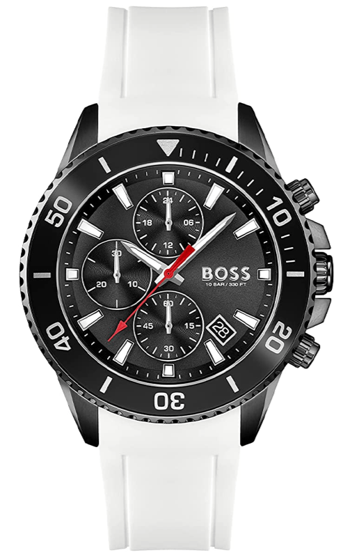 Hugo Boss Admiral Chronograph Black Dial White Rubber Strap Watch for Men - 1513966 Authentic Buy Shop Now