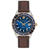 Versace Hellenyium GMT Blue Dial Brown Leather Strap Watch for Men - V11080017 Authentic Buy Shop Now