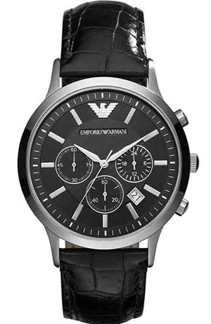Emporio Armani Renato Chronograph Black Dial Black Leather Strap Watch For Men - AR2447 Authentic Buy Shop Now