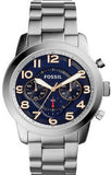 Fossil Pilot 54 Chronograph Navy Blue Dial Silver Steel Strap Watch for Men - FS5203 Authentic Buy Shop Now