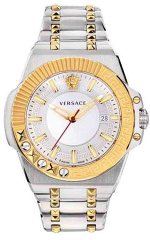 Versace Chain Reaction Quartz White Dial Two Tone Steel Strap Watch for Men - VEDY00519 Authentic Buy Shop Now