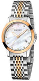 Gucci G Timeless Diamonds Mother of Pearl Dial Two Tone Mesh Bracelet Watch For Women - YA126514 Authentic Buy Shop Now