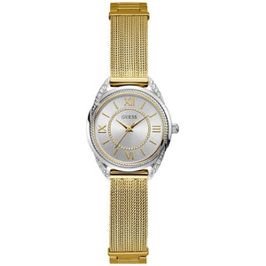 Guess Whisper Silver Dial Gold Mesh Bracelet Watch for Women - W1084L2 Authentic Buy Shop Now