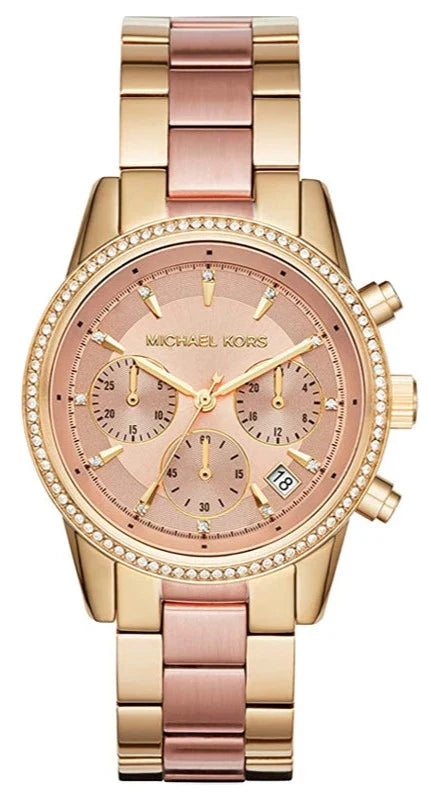 Michael Kors Ritz Chronograph Rose Dial Two Tone Steel Strap Watch for Women - MK6475 Authentic Buy Shop Now