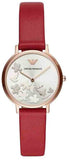 Emporio Armani Kappa Classic Quartz Silver Dial Red Leather Strap Watch For Women - AR11114 Authentic Buy Shop Now