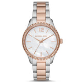 Michael Kors Layton Three Hand Mother of Pearl White Dial Two Tone Steel Strap Watch For Women - MK6849 Authentic Buy Shop Now