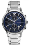 Emporio Armani Renato Chronograph Blue Dial Silver Steel Strap Watch For Men - AR11164 Authentic Buy Shop Now