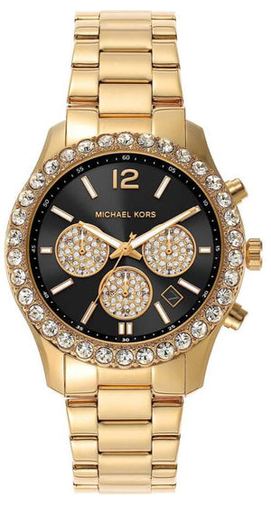 Michael Kors Berkley Chronograph Black Dial Gold Steel Strap Watch For Women - MK7414 Authentic Buy Shop Now