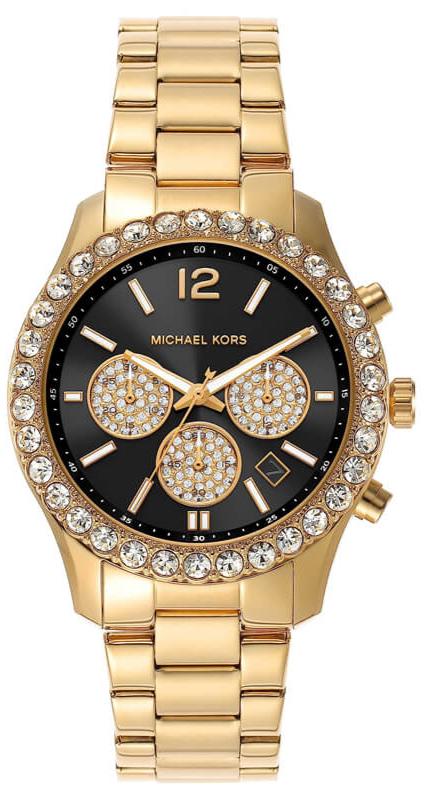 Michael Kors Berkley Chronograph Black Dial Gold Steel Strap Watch For Women - MK7414 Authentic Buy Shop Now