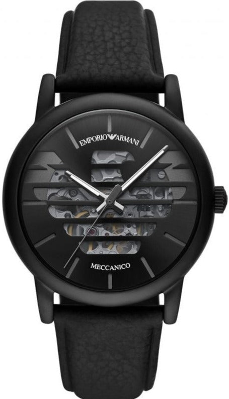 Emporio Armani Meccanico Quartz Black Dial Black Leather Strap Watch For Men - AR60032 Authentic Buy Shop Now