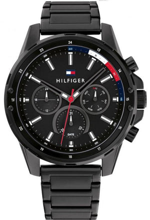 Tommy Hilfiger Mason Chronograph Black Dial Black Steel Strap Watch For Men - 1791935 Authentic Buy Shop Now