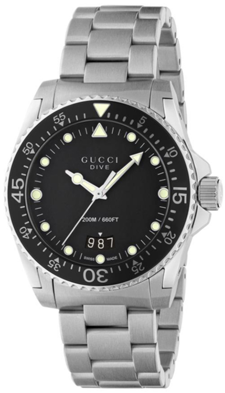 Gucci Dive Quartz Black Dial Silver Steel Strap Watch For Men - YA136301B Authentic Buy Shop Now