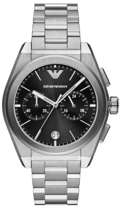 Emporio Armani Federico Chronograph Black Dial Silver Steel Strap Watch For Men - AR11560 Authentic Buy Shop Now