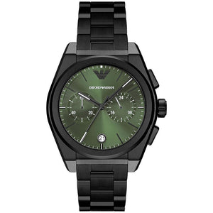 Emporio Armani Federico Chronograph Green Dial Black Steel Strap Watch For Men - AR11562 Authentic Buy Shop Now