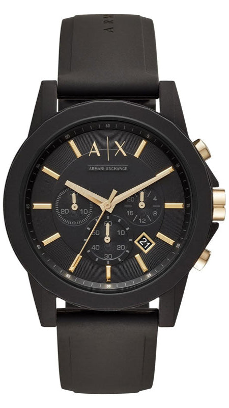 Armani Exchange Outerbanks Chronograph Black Dial Black Steel Strap Watch For Men - AX7105 Authentic Buy Shop Now