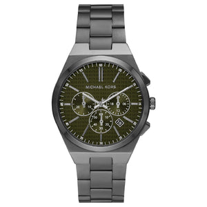 Michael Kors Lennox Chronograph Black Dial Grey Steel Strap Watch For Men - MK9118 Authentic Buy Shop Now