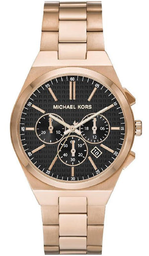 Michael Kors Lennox Chronograph Black Dial Rose Gold Steel Strap Watch For Men - MK9119 Authentic Buy Shop Now