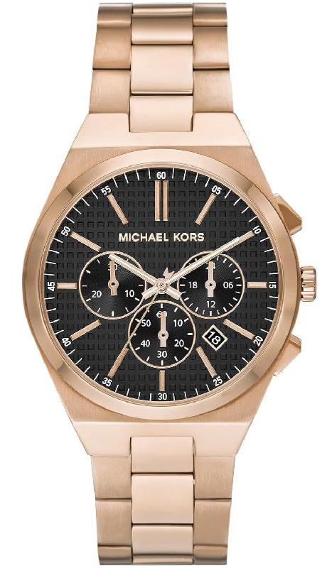 Michael Kors Lennox Chronograph Black Dial Rose Gold Steel Strap Watch For Men - MK9119 Authentic Buy Shop Now