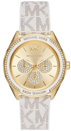 Michael Kors Jessa Multifunction Gold Dial White Leather Strap Watch For Women - MK7204 Authentic Buy Shop Now