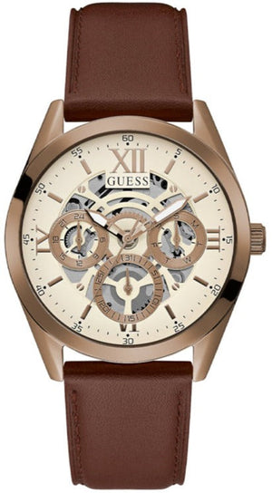 Guess Multi-Function Chronograph White Dial Brown Leather Strap Watch For Men - GW0389G8 Authentic Buy Shop Now
