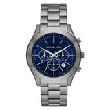 Michael Kors Slim Runway Chronograph Blue Dial Grey Steel Strap Watch For Men - MK8987 Authentic Buy Shop Now
