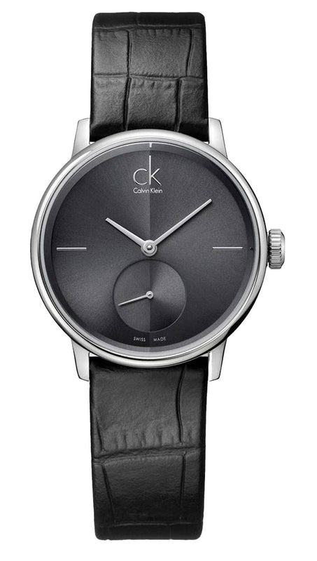 Calvin Klein Accent Black Dial Black Leather Strap Watch for Women - K2Y231C3 Authentic Buy Shop Now