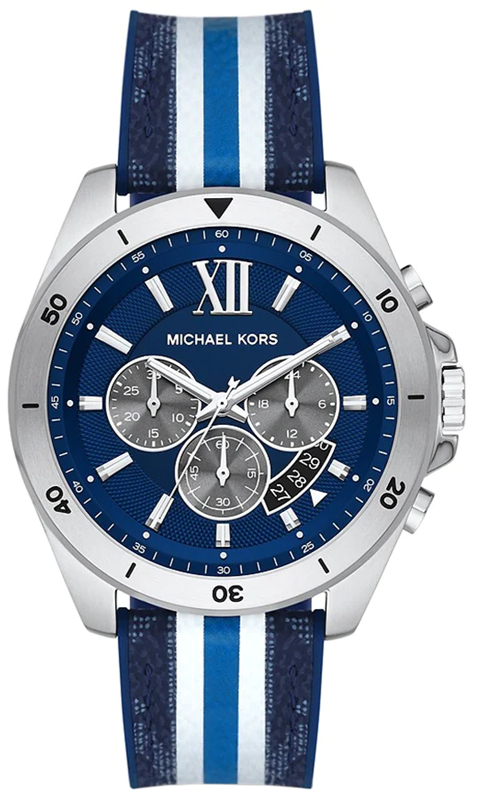Michael Kors Brecken Chronograph Blue Dial Two Tone PVC Strap Watch For Men - MK8950 Authentic Buy Shop Now