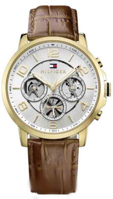 Tommy Hilfiger Keagan Quartz Silver Dial Brown Leather Strap Watch for Men - 1791291 Authentic Buy Shop Now