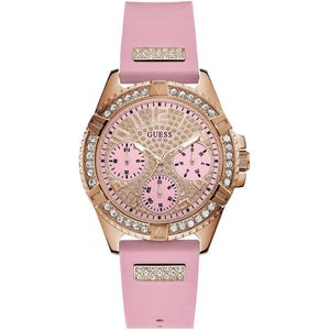 Guess Frontier Diamonds Rose Gold Dial Pink Rubber Strap Watch For Women - W1160L5 Authentic Buy Shop Now
