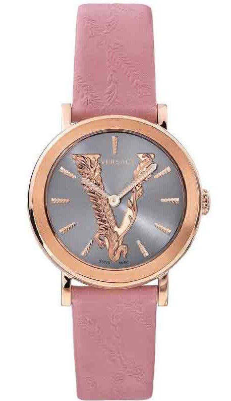 Versace Virtus Quartz Grey Dial Pink Leather Strap Watch for Women - VEHC00319 Authentic Buy Shop Now