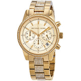 Michael Kors Ritz Chronograph Gold Dial Gold Steel Strap Watch For Women - MK6484 Authentic Buy Shop Now