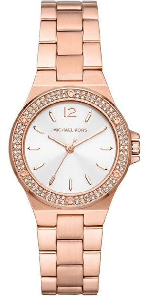 Michael Kors Lennox Three Hand Silver Dial Rose Gold Steel Strap Watch For Women - MK7279 Authentic Buy Shop Now