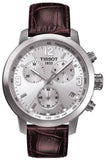 Tissot PRC 200 Chronograph Silver Dial Brown Leather Strap Watch For Men - T055.417.16.037.00 Authentic Buy Shop Now