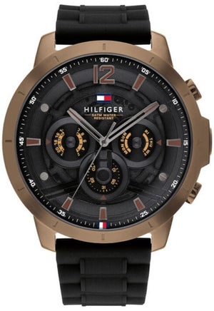 Tommy Hilfiger Luca Chronograph Black Dial Black Rubber Strap Watch For Men - 1710491 Authentic Buy Shop Now