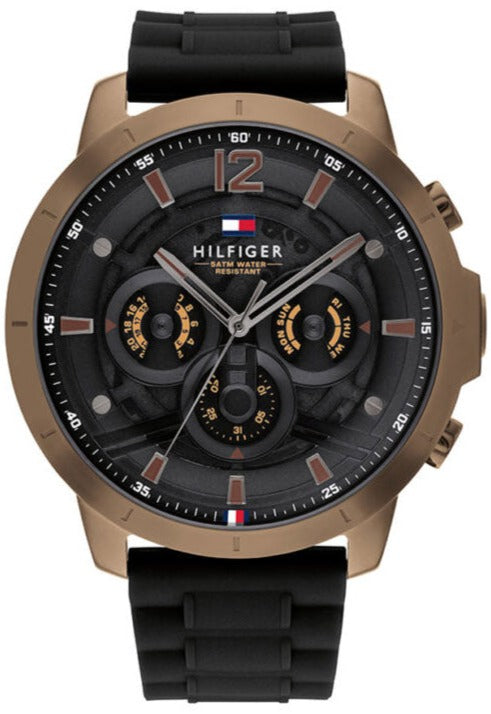 Tommy Hilfiger Luca Chronograph Black Dial Black Rubber Strap Watch For Men - 1710491 Authentic Buy Shop Now