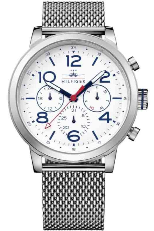 Tommy Hilfiger Jake Quartz White Dial Silver Mesh Bracelet Watch for Men - 1791233 Authentic Buy Shop Now
