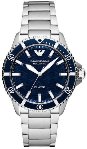 Emporio Armani Meccanico Automatic Blue Dial Silver Steel Strap Watch For Men - AR60059 Authentic Buy Shop Now