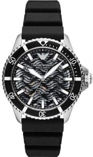 Emporio Armani Meccanico Automatic Black Dial Black Silicone Strap Watch For Men - AR60062 Authentic Buy Shop Now
