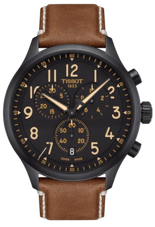 Tissot Chrono XL Quartz Black Dial Brown Leather Strap Watch For Men - T116.617.36.052.03 Authentic Buy Shop Now