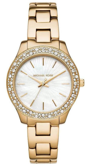 Michael Kors Liliane Mother of Pearl White Dial Gold Steel Strap Watch For Women - MK4555 Authentic Buy Shop Now