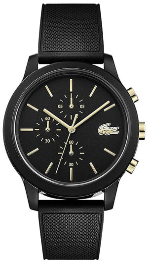 Lacoste 12.12 Chronograph Black Dial Black Silicon Strap Watch for Men - 2011012 Authentic Buy Shop Now