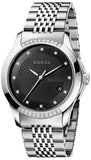 Gucci G Timeless Diamonds Black Dial Silver Steel Strap Watch For Women - YA126408 Authentic Buy Shop Now